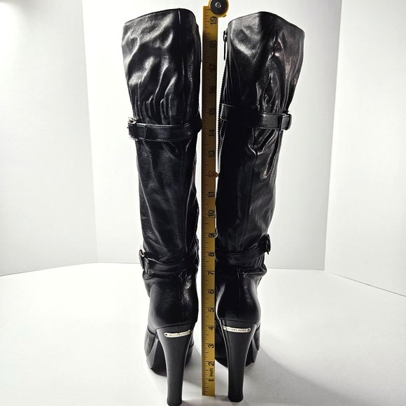 Michael Kors Stiletto High Heel Platform Boots Size 7.5 Black Leather Knee High - Picture 5 of 16